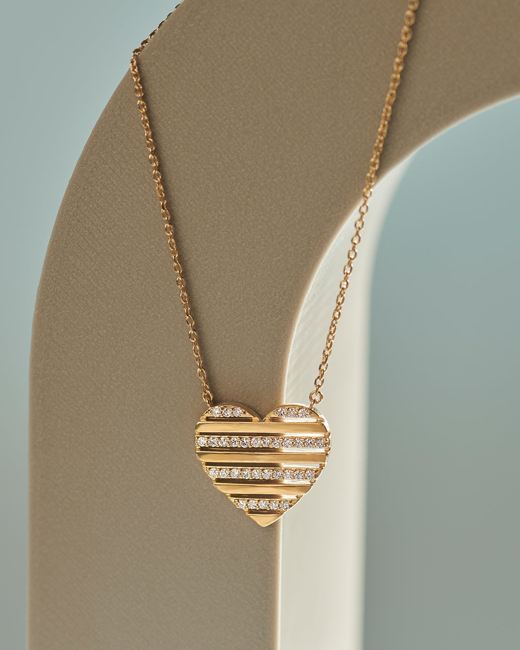 Pin Striped Heart Diamond Necklace, 14K Solid Gold, 1/5 ct Lab Grown Diamond-6