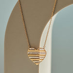 Pin Striped Heart Diamond Necklace, 14K Solid Gold, 1/5 ct Lab Grown Diamond-6