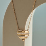 Pin Striped Heart Diamond Necklace, 14K Solid Gold, 1/5 ct Lab Grown Diamond-6