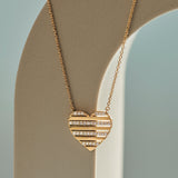 Pin Striped Heart Diamond Necklace, 14K Solid Gold, 1/5 ct Lab Grown Diamond-1