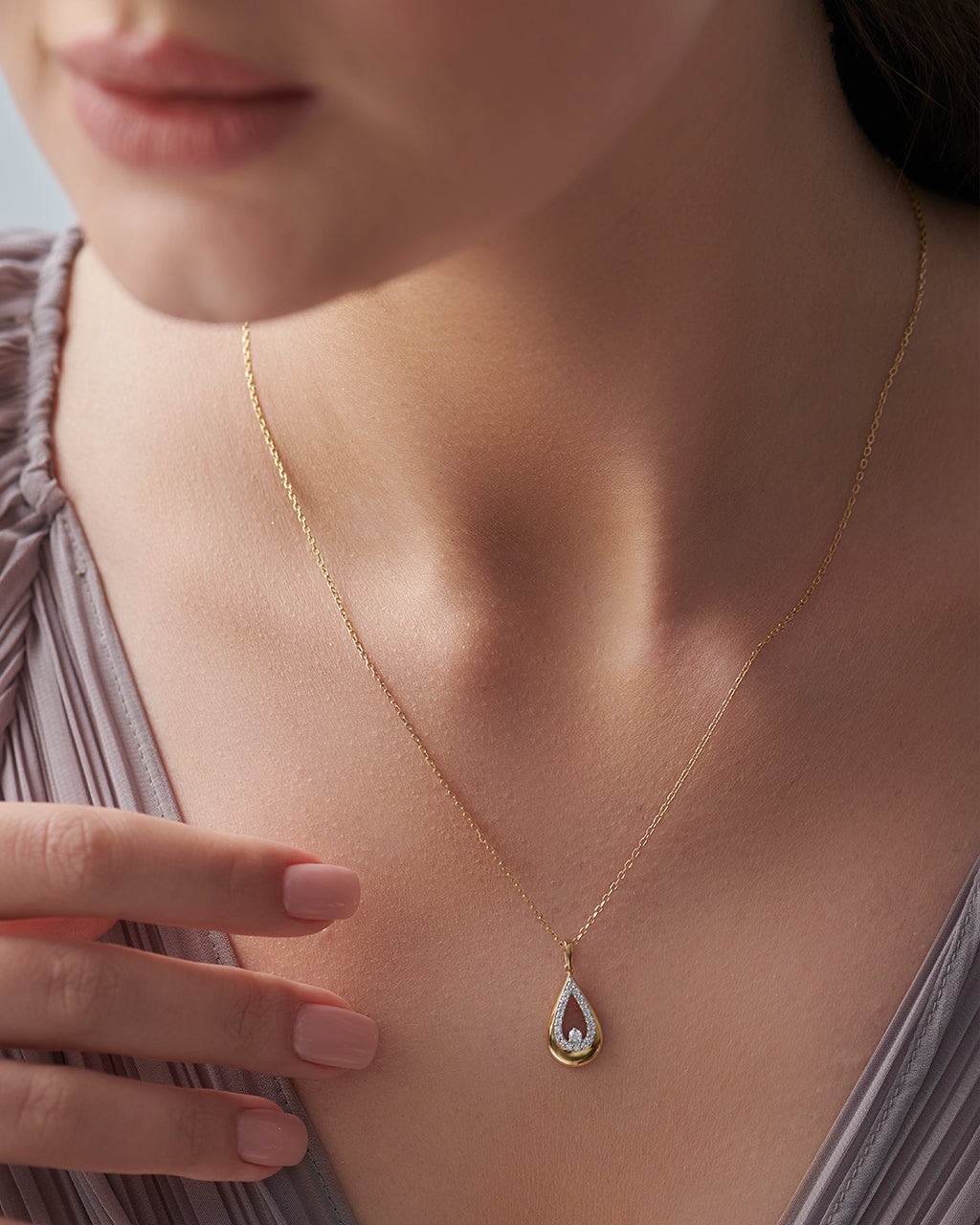 Teardrop Diamond Necklace, 14K Solid Gold, 1/6 ct Lab Grown Diamond-2