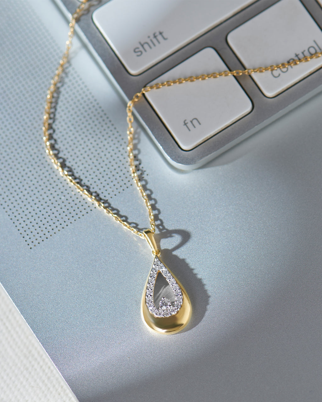 Teardrop Diamond Necklace, 14K Gold Vermeil, 1/6 ct Lab Grown Diamond-6