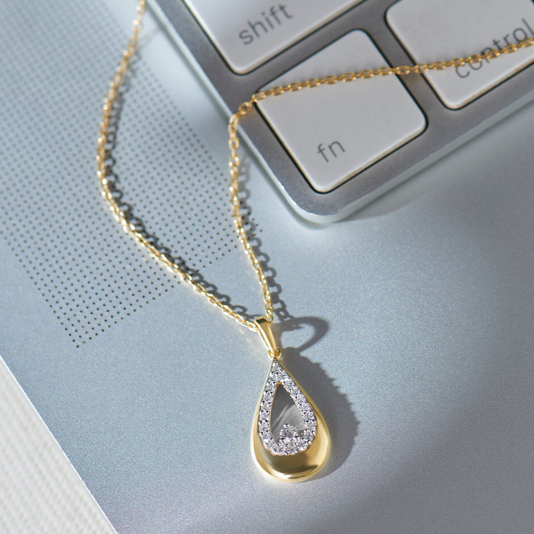 Teardrop Diamond Necklace, 14K Solid Gold, 1/6 ct Lab Grown Diamond-1