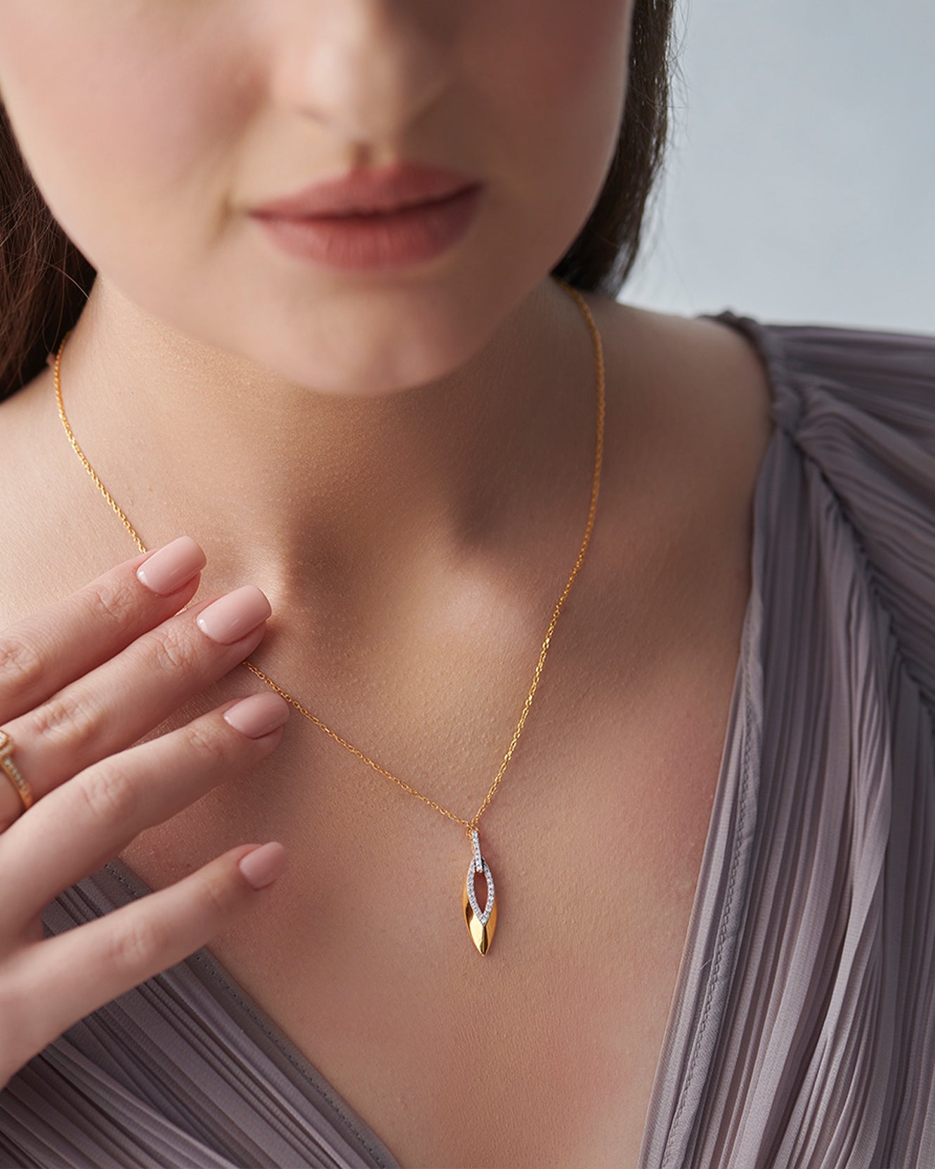 Hollow Leaf Diamond Necklace, 14K Solid Gold, 1/6 ct Lab Grown Diamond-5
