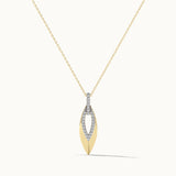 Hollow Leaf Diamond Necklace, 14K Solid Gold, 1/6 ct Lab Grown Diamond-3