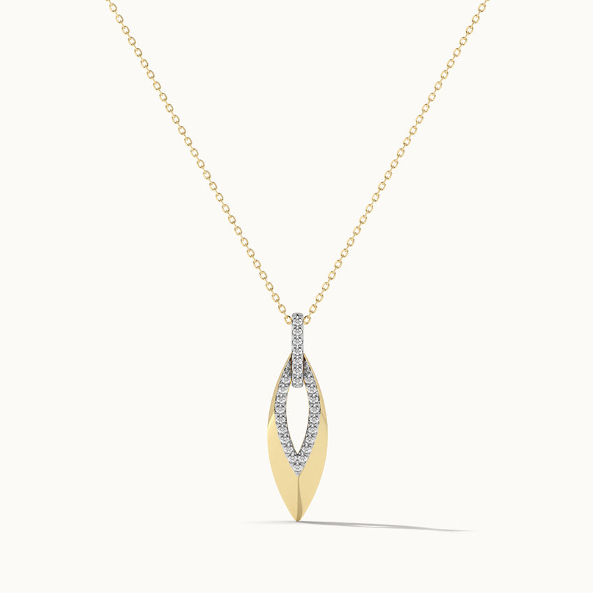 Hollow Leaf Diamond Necklace, 14K Solid Gold, 1/6 ct Lab Grown Diamond-3