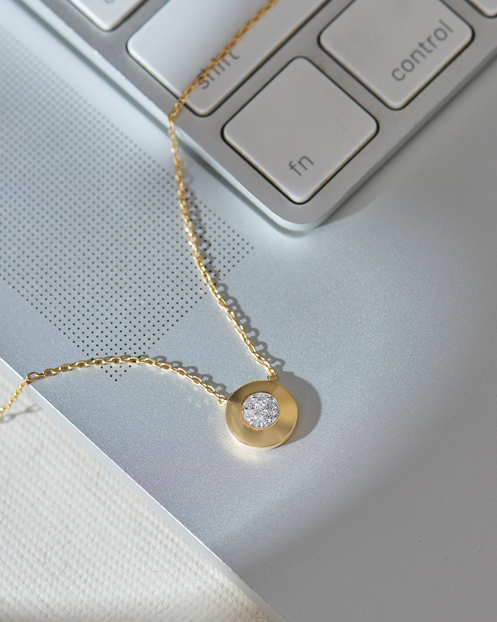 Disc Cluster Diamond Necklace, 14K Solid Gold, 1/20 ct Lab Grown Diamond-5
