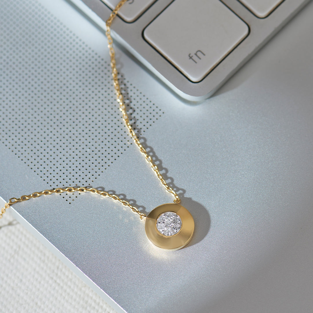Disc Cluster Diamond Necklace, 14K Gold Vermeil, 1/20 ct Lab Grown Diamond-1