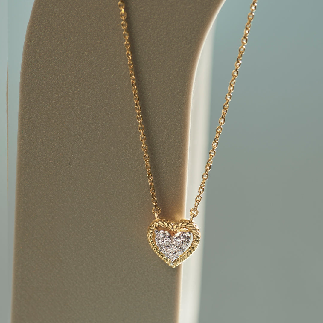 Rope Heart Diamond Necklace, 14K Solid Gold, 1/8 ct Lab Grown Diamond-1