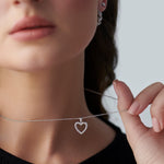 Hollow Heart Diamond Necklace, Sterling Silver, 1/5 ct Lab Grown Diamond-5
