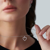 Hollow Heart Diamond Necklace, Sterling Silver, 1/5 ct Lab Grown Diamond-5