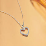 Hollow Heart Diamond Necklace, Sterling Silver, 1/5 ct Lab Grown Diamond-1