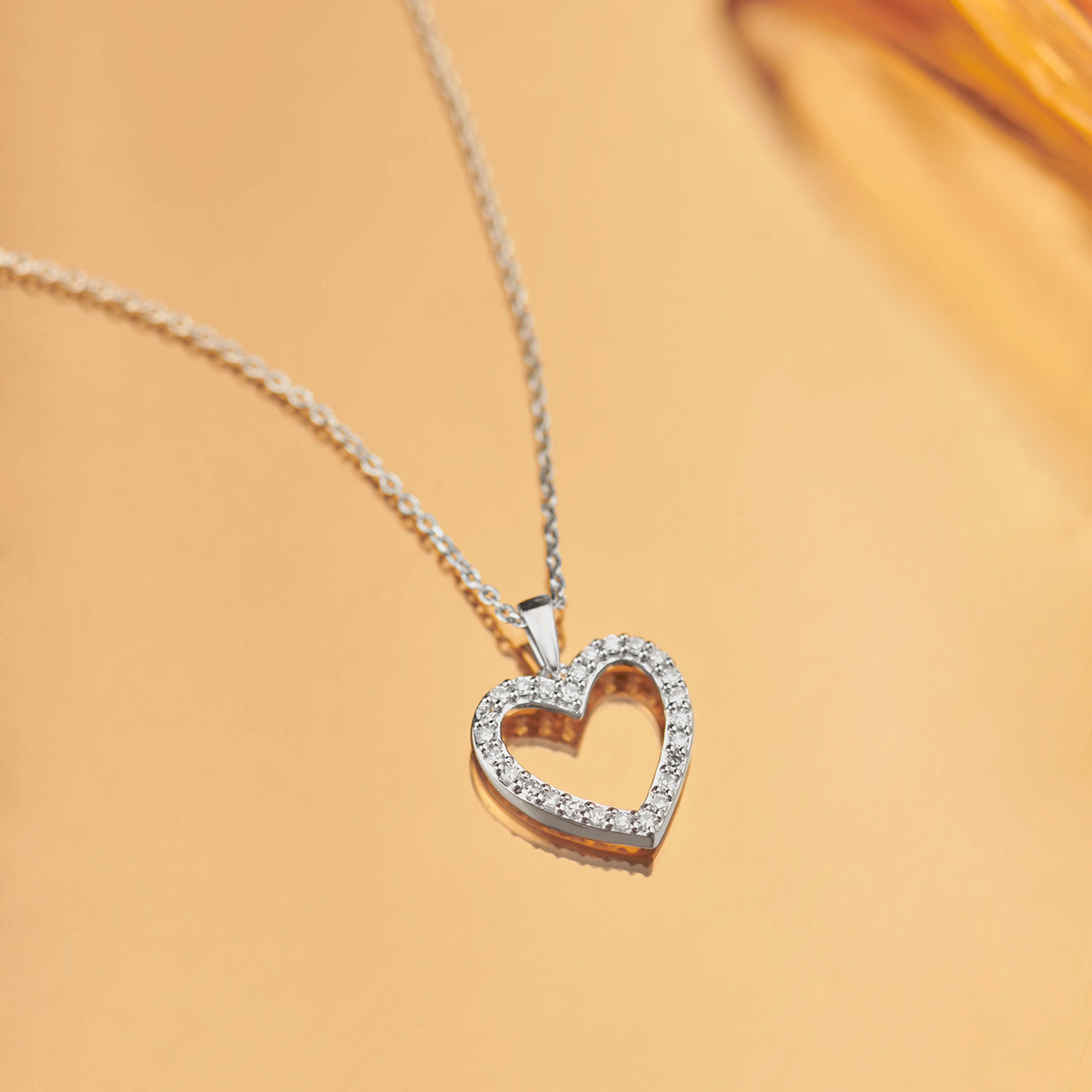 Hollow Heart Diamond Necklace, Sterling Silver, 1/5 ct Lab Grown Diamond-1