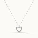 Hollow Heart Diamond Necklace, Sterling Silver, 1/5 ct Lab Grown Diamond-3