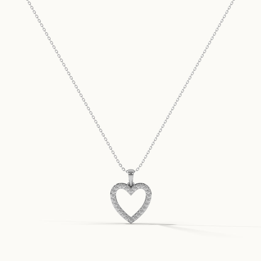 Hollow Heart Diamond Necklace, 14K Solid Gold, 1/5 ct Lab Grown Diamond-3