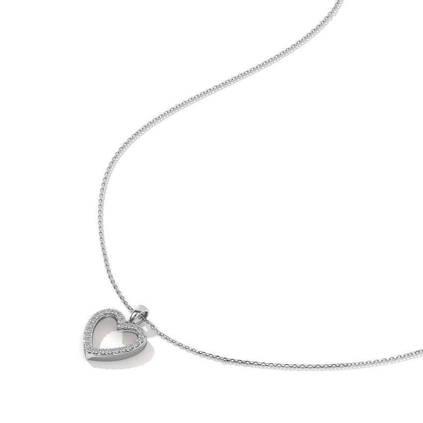 Hollow Heart Diamond Necklace, Sterling Silver, 1/5 ct Lab Grown Diamond-6