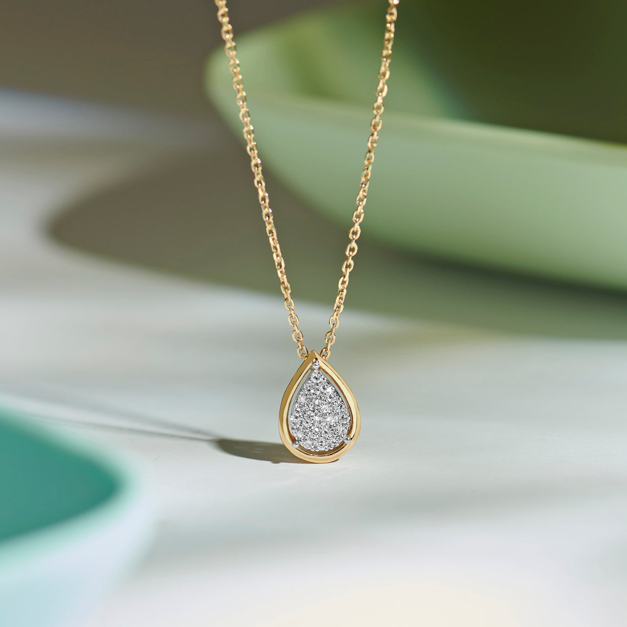 Pear Cluster Diamond Necklace, 14K Solid Gold, 1/6 ct Lab Grown Diamond-1