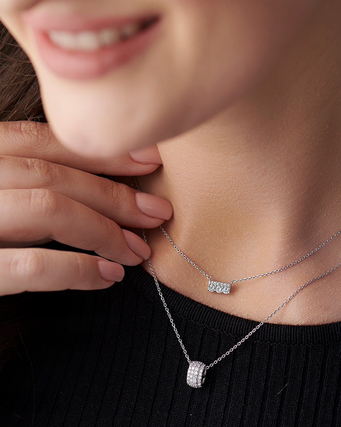 Roundel Diamond Necklace, Sterling Silver, 1/4 ct Lab Grown Diamond-5
