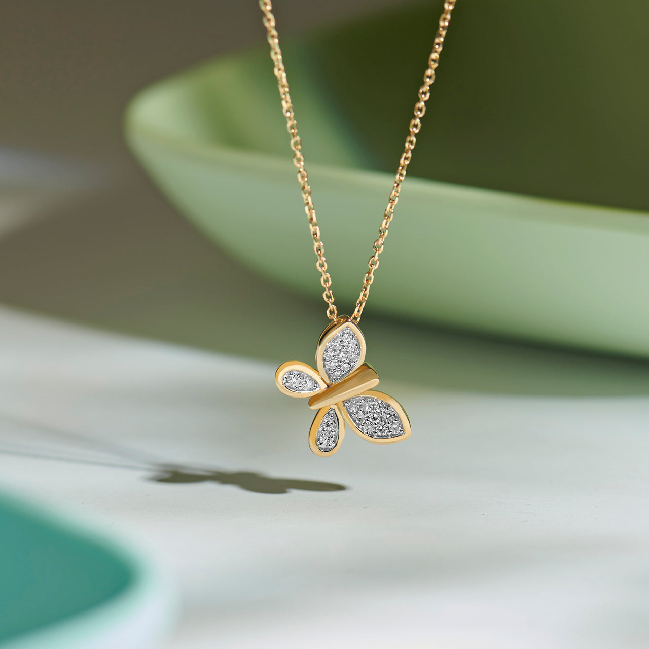 Butterfly Cluster Diamond Necklace, 14K Gold Vermeil, 1/5 ct Lab Grown Diamond-1