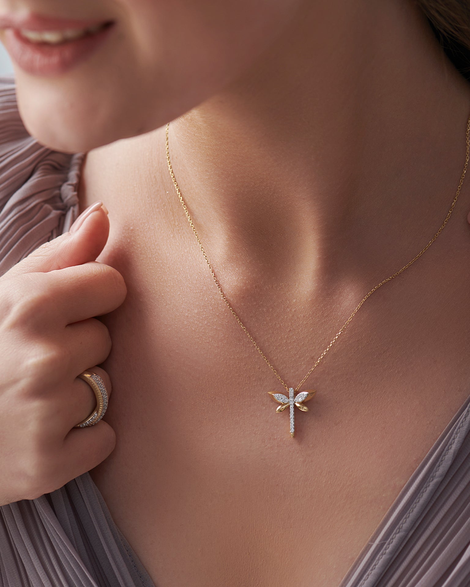 Dragonfly Diamond Necklace, 14K Gold Vermeil, 1/6 ct Lab Grown Diamond-5