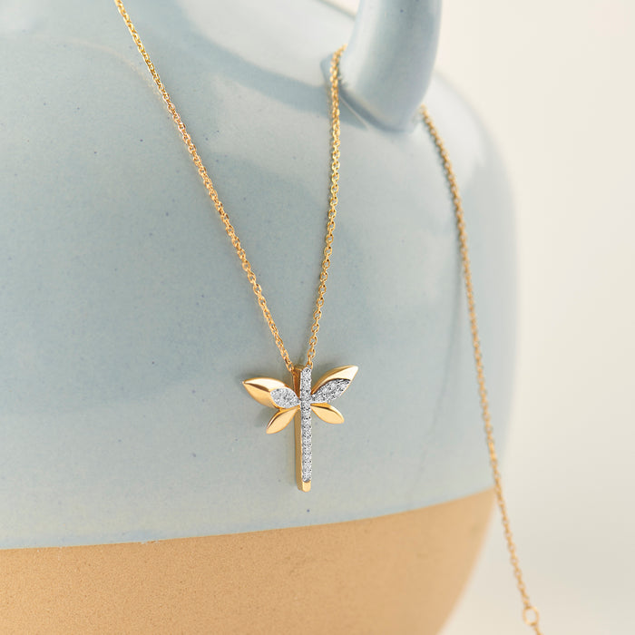 Dragonfly Diamond Necklace, 14K Gold Vermeil, 1/6 ct Lab Grown Diamond-1