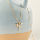 Dragonfly Diamond Necklace, 14K Solid Gold, 1/6 ct Lab Grown Diamond-1
