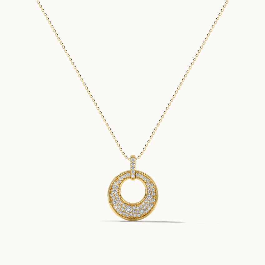 Hollow Circle Diamond Necklace, 14K Solid Gold, 1/2 ct Lab Grown Diamond-3
