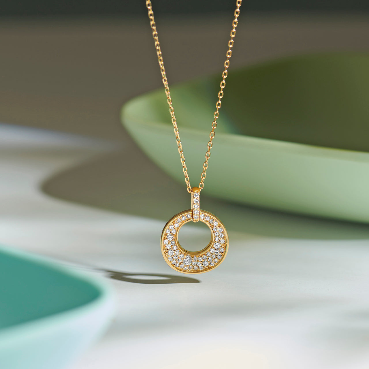 Hollow Circle Diamond Necklace, 14K Solid Gold, 1/2 ct Lab Grown Diamond-1