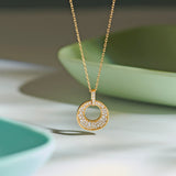 Hollow Circle Diamond Necklace, 14K Solid Gold, 1/2 ct Lab Grown Diamond-1
