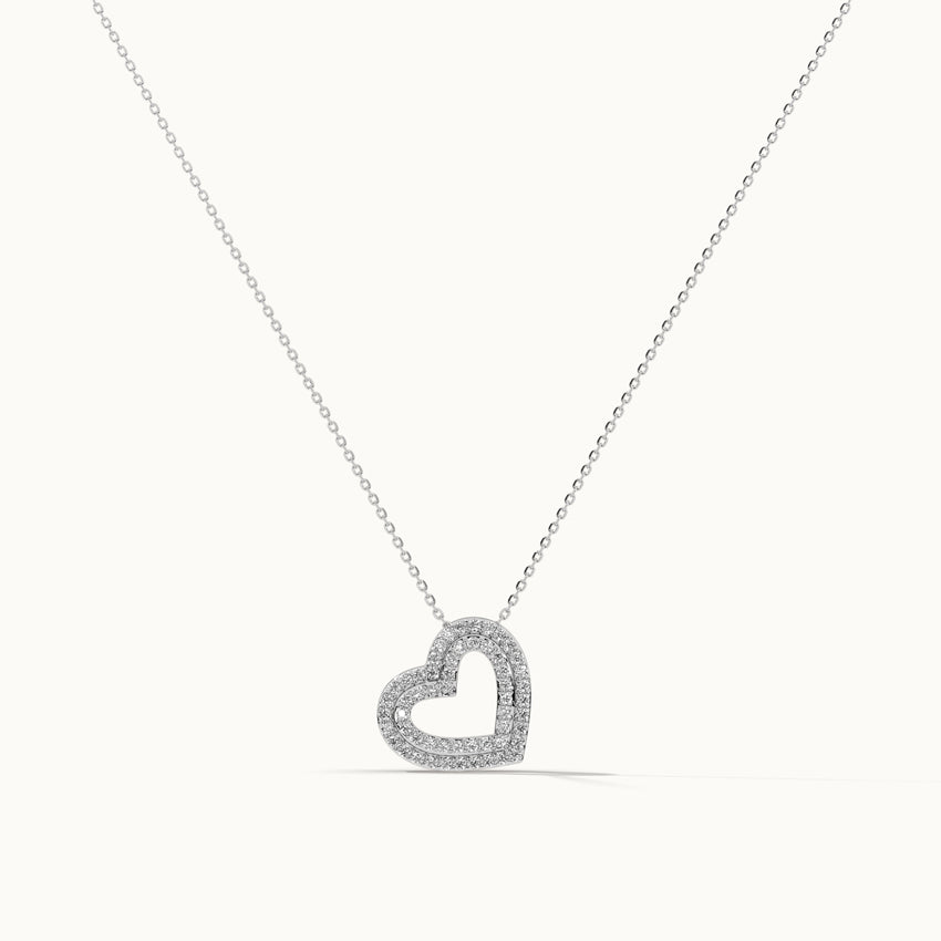 Double Row Heart Diamond Necklace, 14K Solid Gold, 3/8 ct Lab Grown Diamond-3