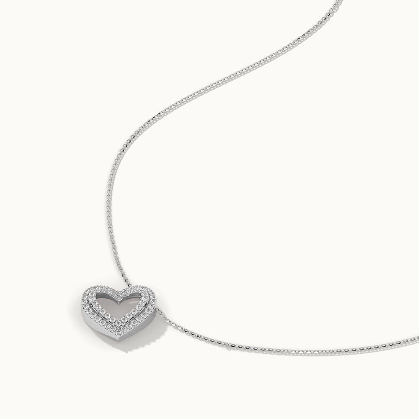 Double Row Heart Diamond Necklace, 14K Solid Gold, 3/8 ct Lab Grown Diamond-6
