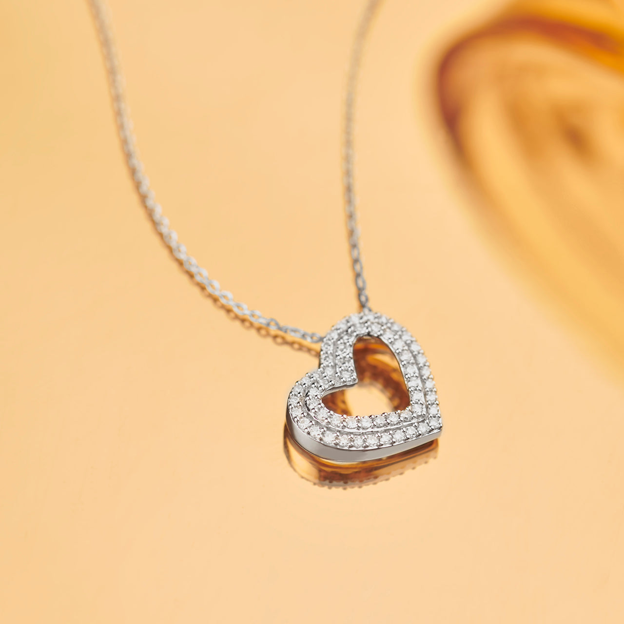 Double Row Heart Diamond Necklace, 14K Solid Gold, 3/8 ct Lab Grown Diamond-1