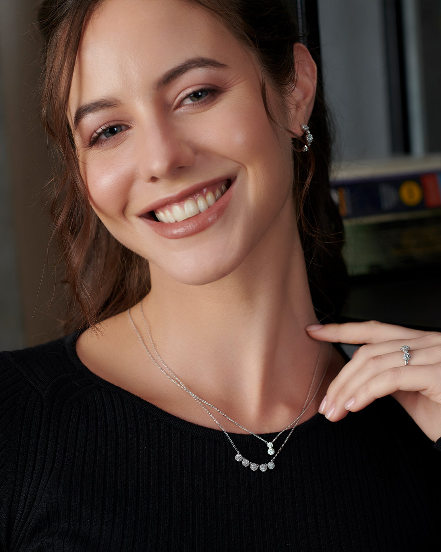 Duo Round Diamond Necklace, Sterling Silver, 1/6 ct Lab Grown Diamond-5