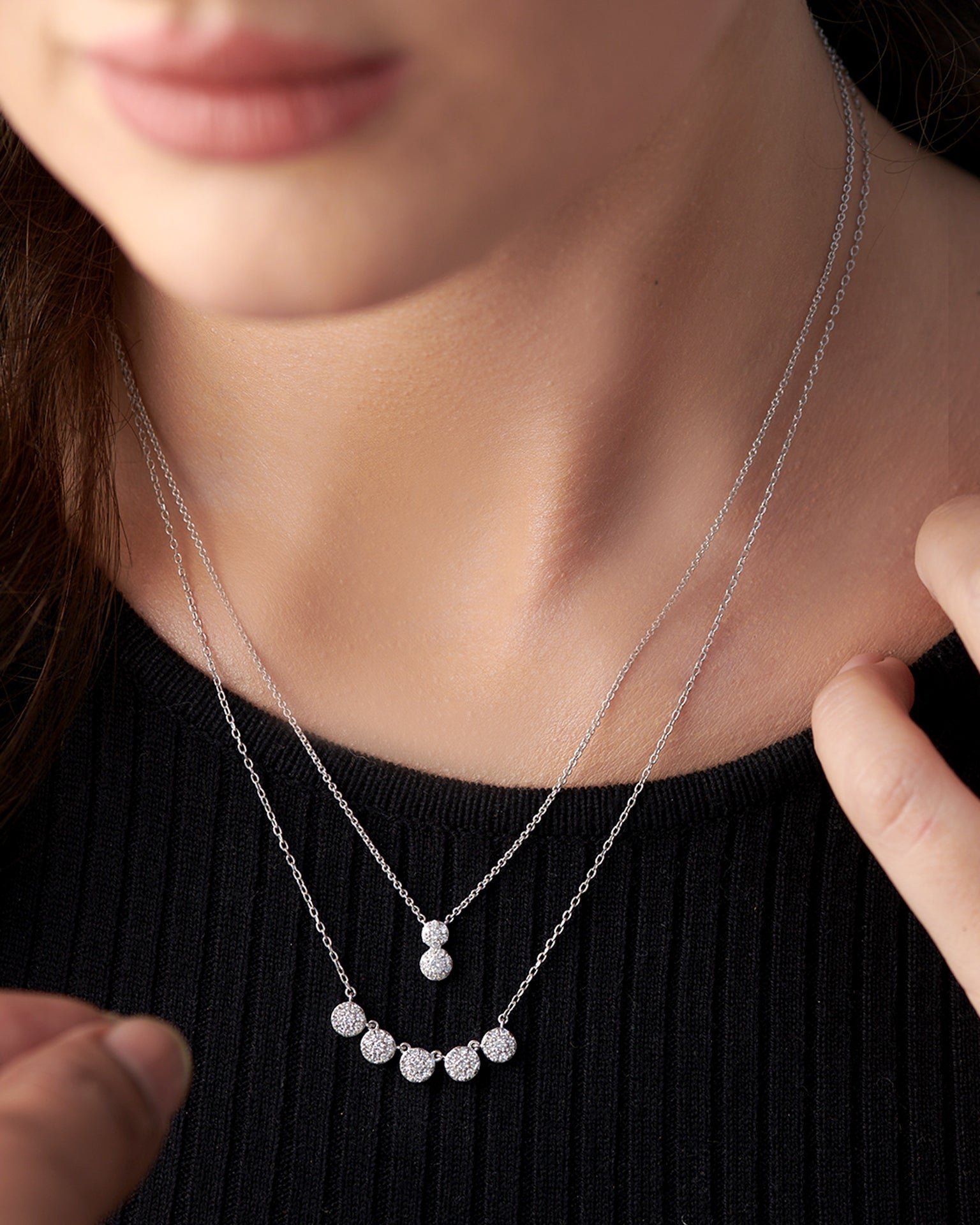 Duo Round Diamond Necklace, 14K Solid Gold, 1/6 ct Lab Grown Diamond-2