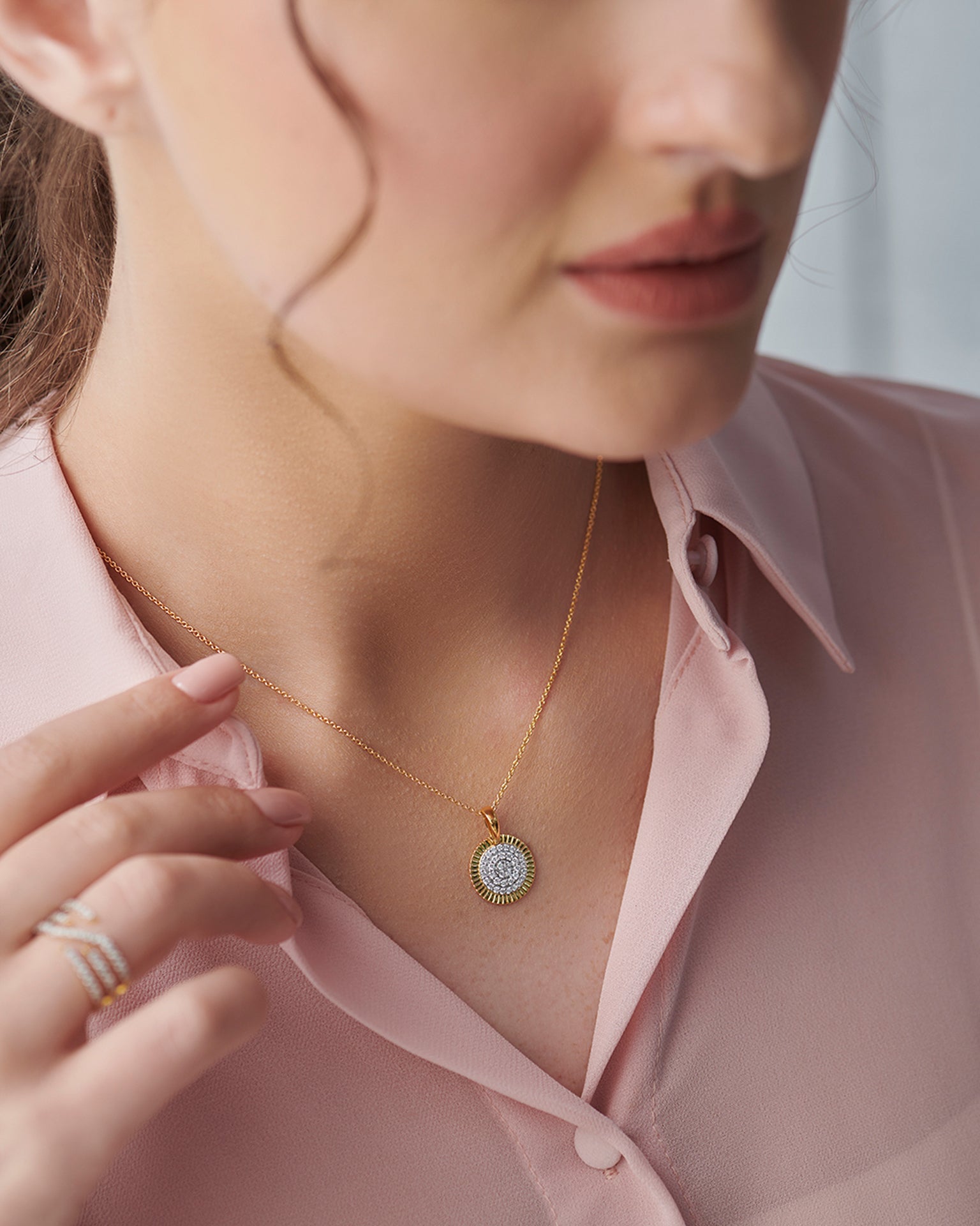 Sun Kissed Round Necklace, 14K Solid Gold, 1/3 ct Lab Grown Diamond-2