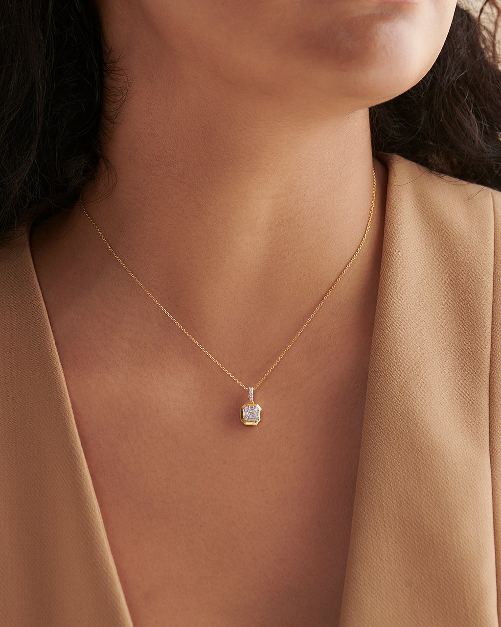 Octa Diamond Necklace, 14K Solid Gold, 1/4 ct Lab Grown Diamond-4