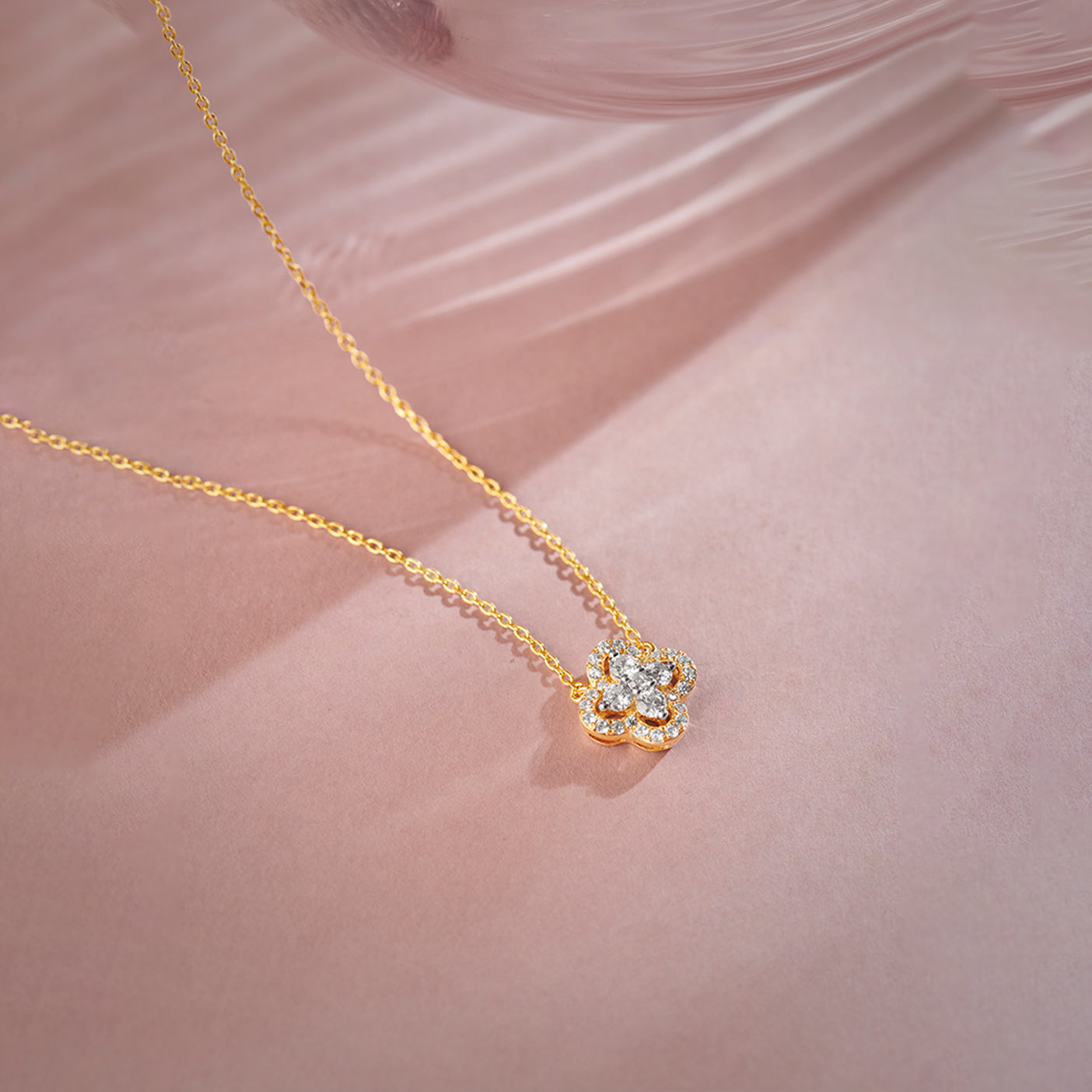 Elegant Clover Diamond Necklace, 14K Solid Gold, 3/8 ct Lab Grown Diamond-1