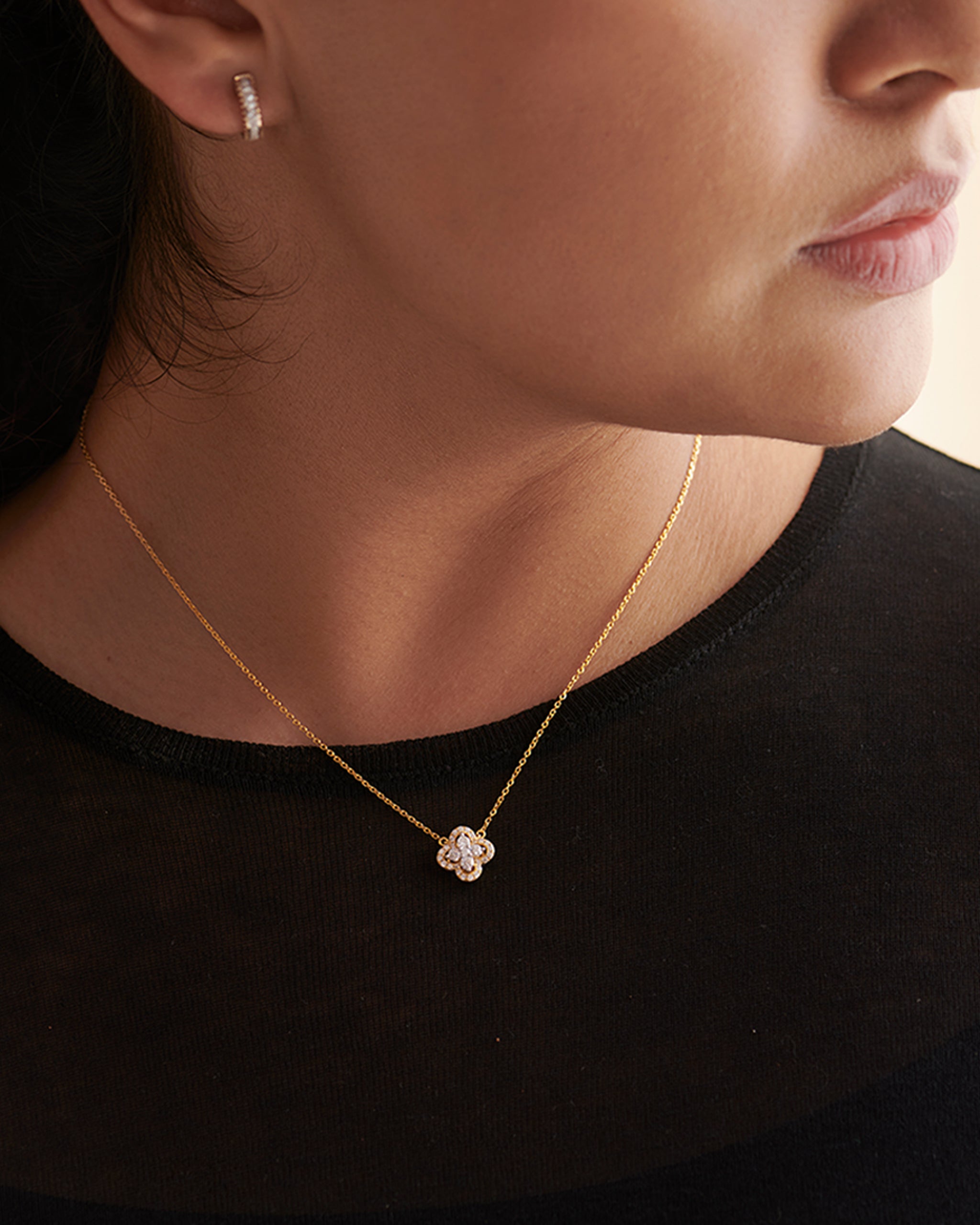 Elegant Clover Diamond Necklace, 14K Solid Gold, 3/8 ct Lab Grown Diamond-2