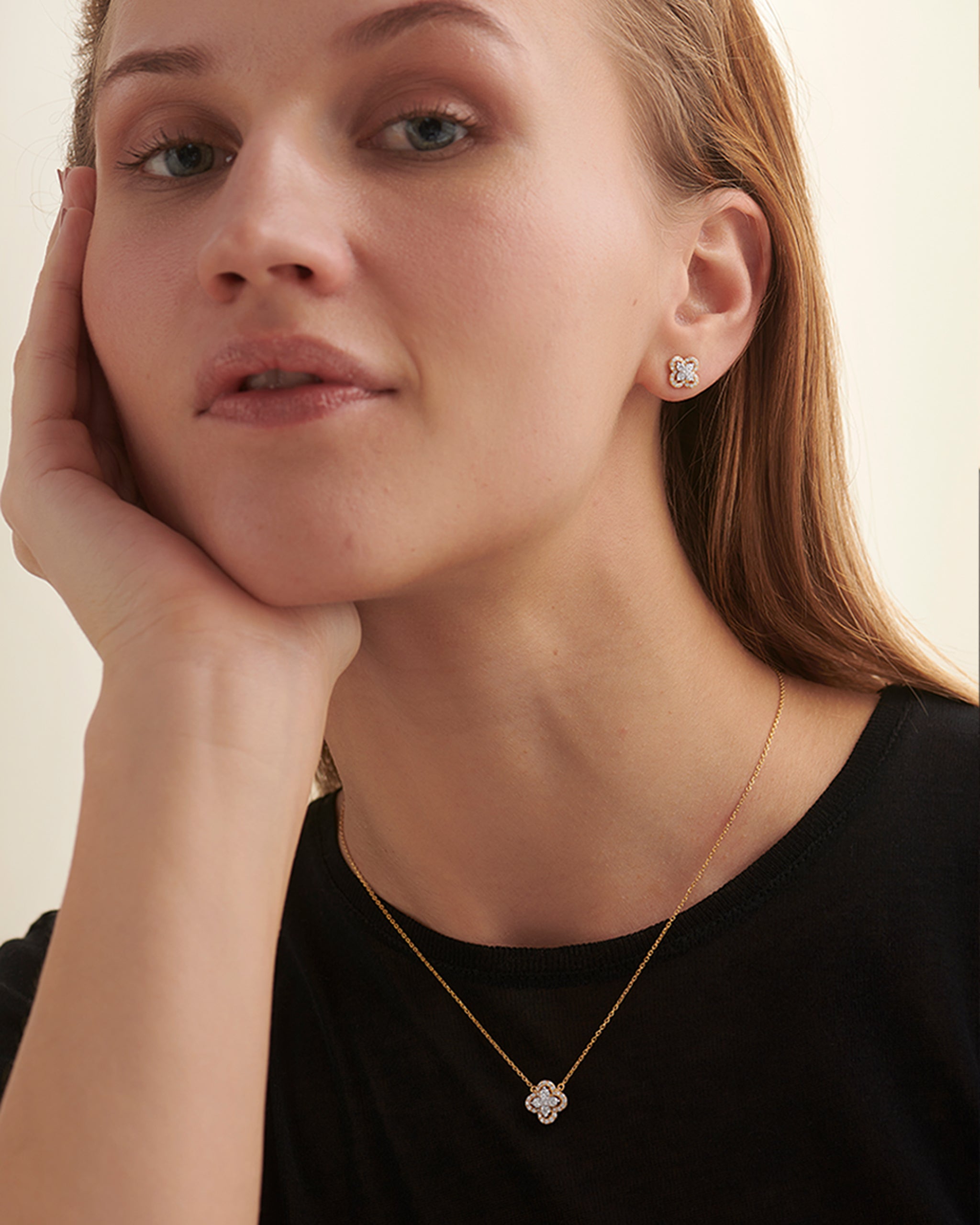 Elegant Clover Diamond Necklace, 14K Gold Vermeil, 3/8 ct Lab Grown Diamond-4
