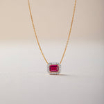 Created Ruby Halo Diamond Necklace, 14K Gold Vermeil, 1/8 ct Lab Grown Diamond-5
