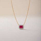 Created Ruby Halo Diamond Necklace, 14K Gold Vermeil, 1/8 ct Lab Grown Diamond-5