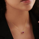 Created Ruby Halo Diamond Necklace, 14K Gold Vermeil, 1/8 ct Lab Grown Diamond-2