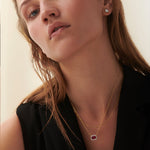 Created Ruby Halo Diamond Necklace, 14K Gold Vermeil, 1/8 ct Lab Grown Diamond-4