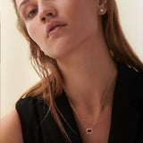 Created Ruby Halo Diamond Necklace, 14K Gold Vermeil, 1/8 ct Lab Grown Diamond-4
