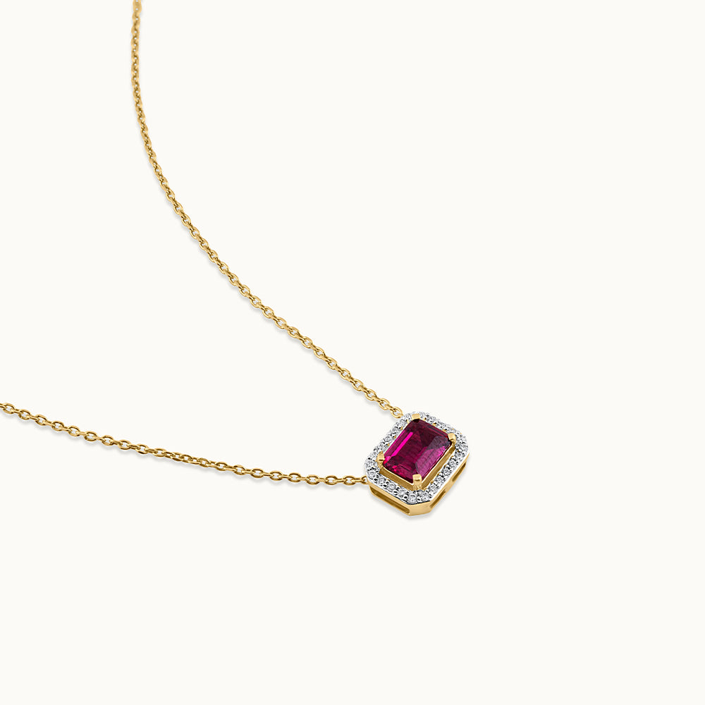 Created Ruby Halo Diamond Necklace