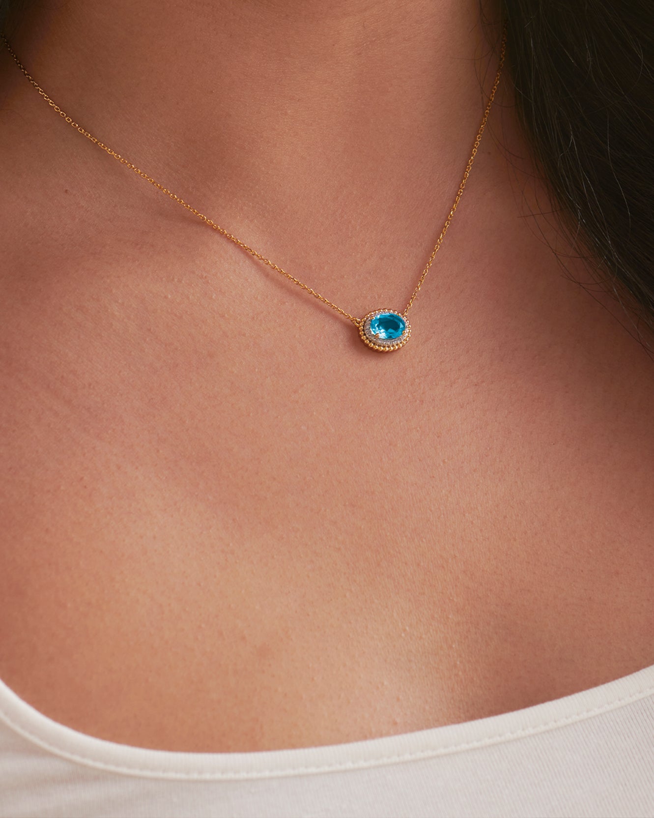 Natural Topaz Necklace, 14K Solid Gold, 1/10 ct Lab Grown Diamond-2