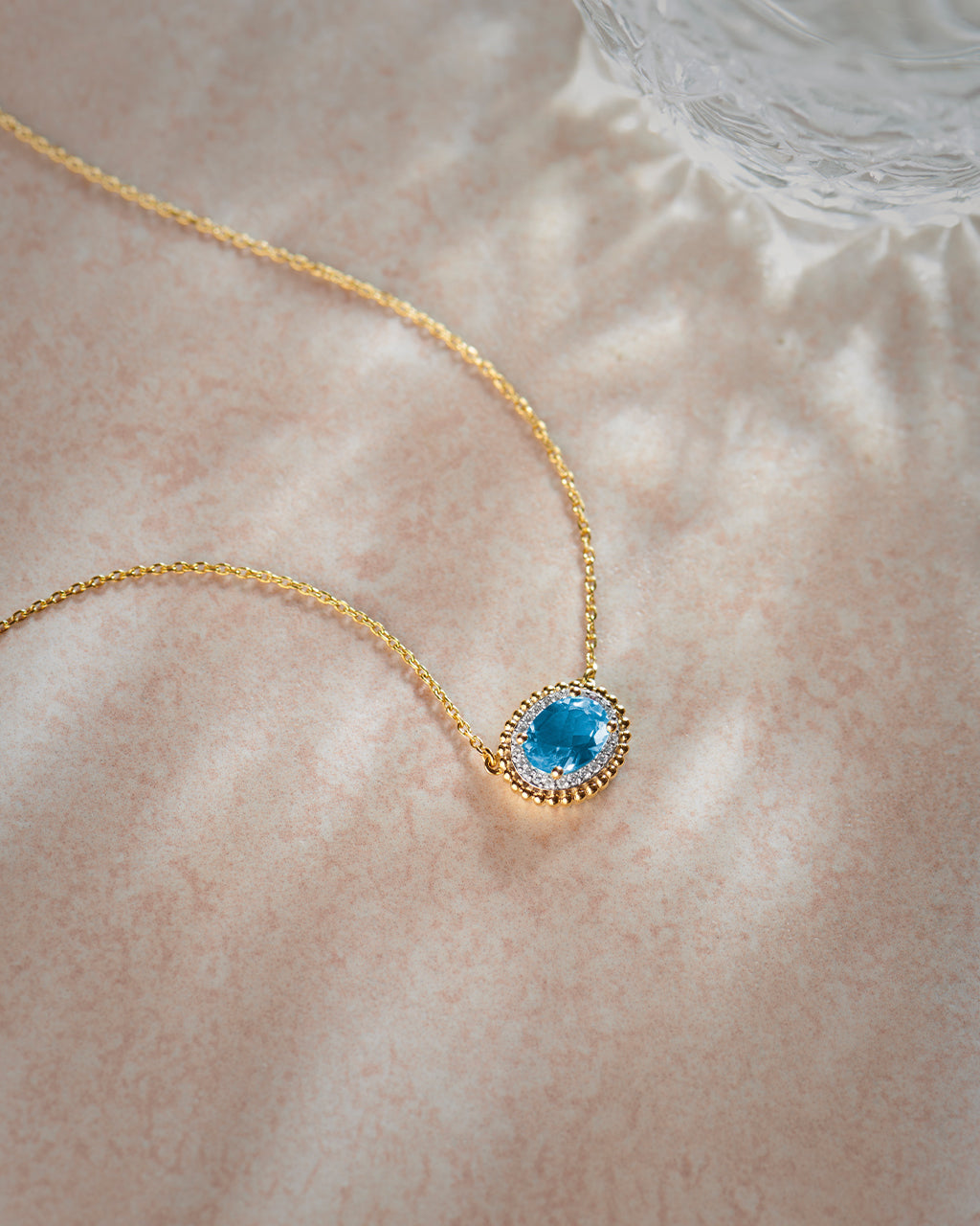Natural Topaz Necklace|14K Gold Vermeil Lab Grown Diamond Blue