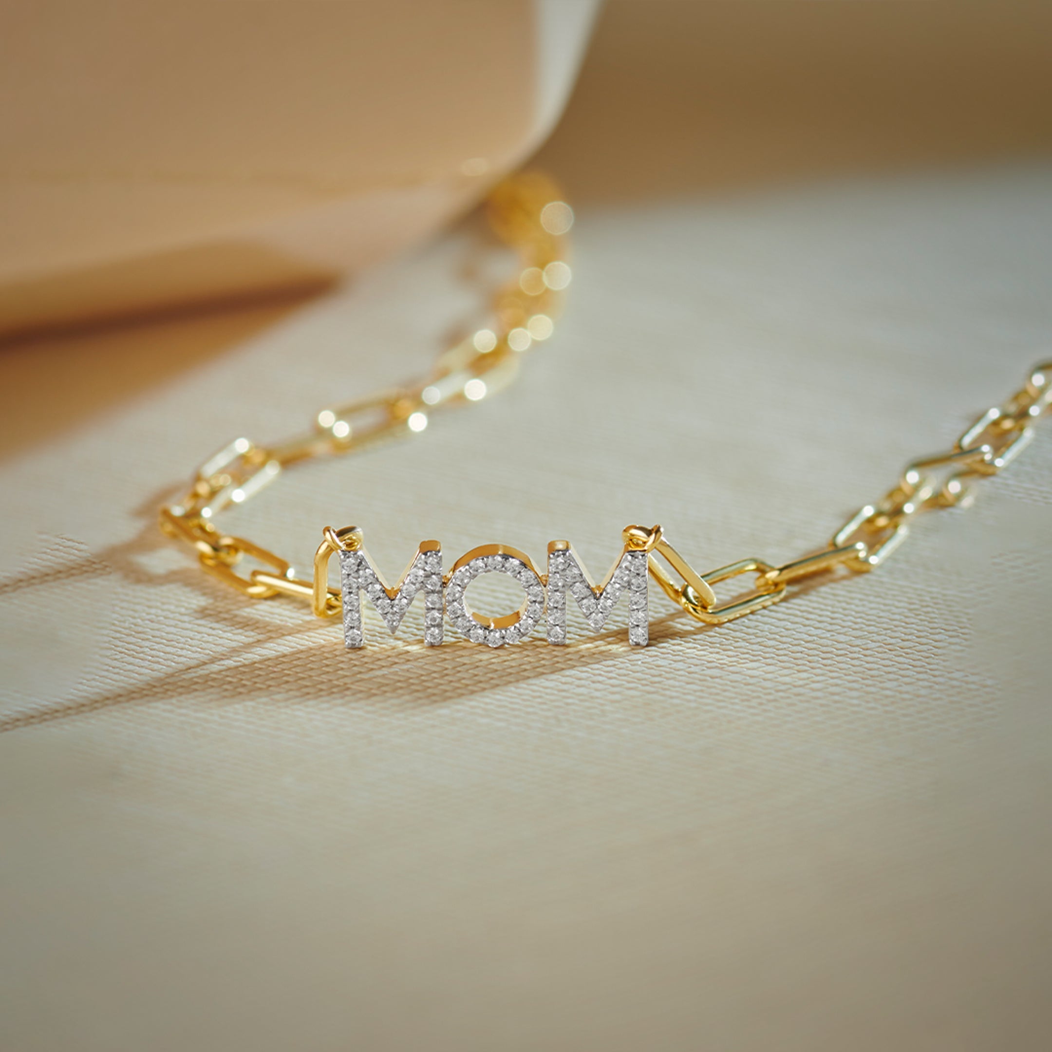 Mom Diamond Paperclip Necklace, 14K Gold Vermeil, 1/4 ct Lab Grown Diamond-1