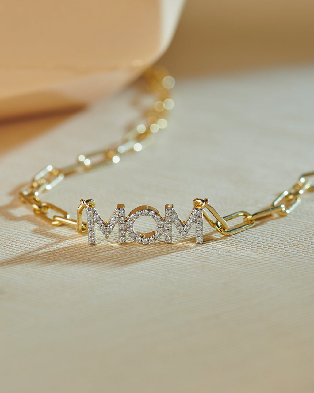 Mom Diamond Paperclip Necklace, 14K Solid Gold, 1/4 ct Lab Grown Diamond-6