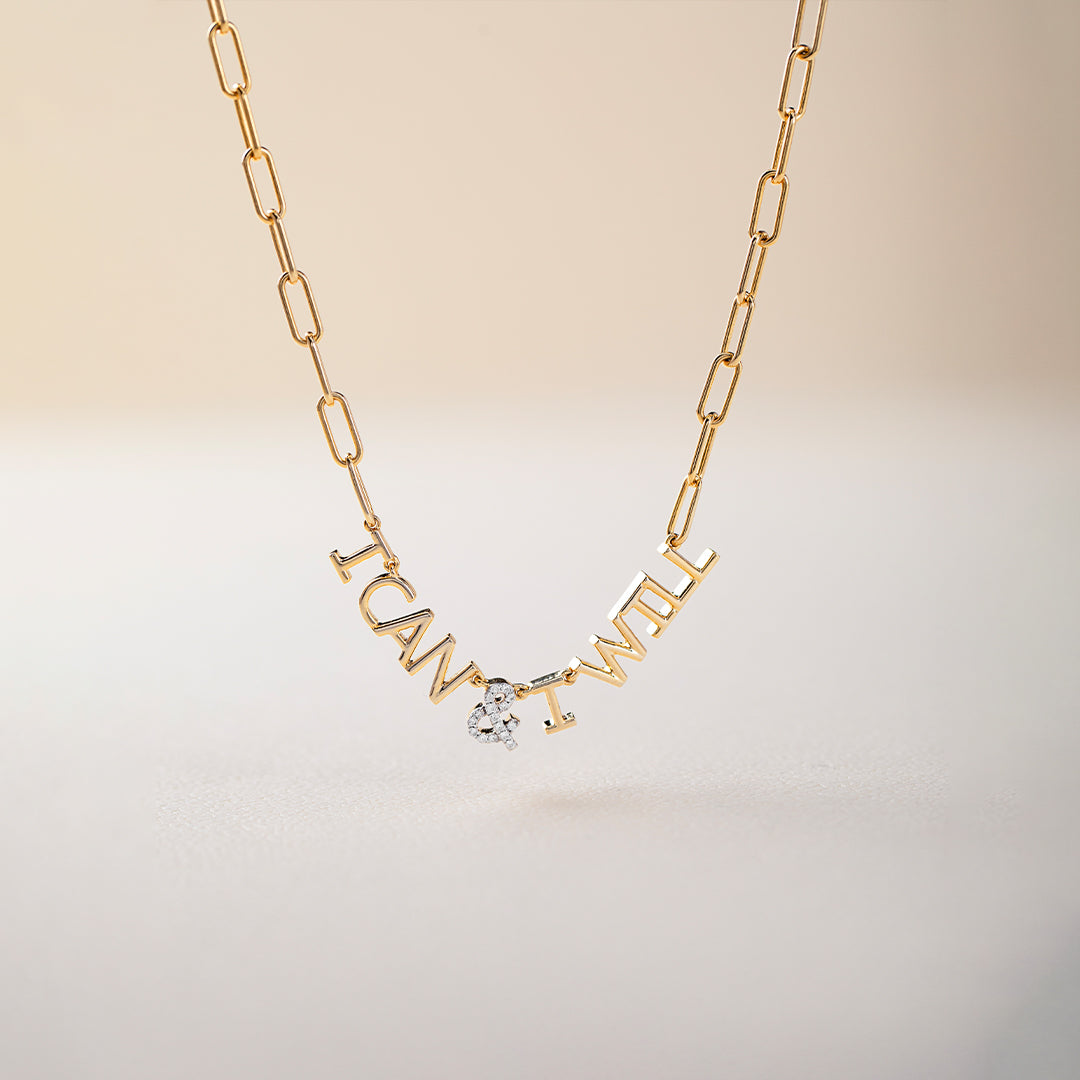 I Can & I Will Diamond Paperclip Necklace, 14K Solid Gold, 1/10 ct Lab Grown Diamond-1